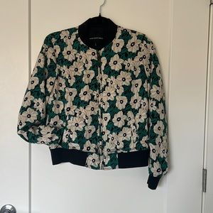 Who What Wear Green and White Floral Bomber Jacket